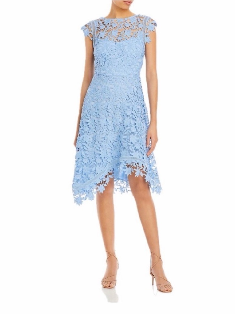 Eliza J Light Blue Lace Asymmetrical Cap Sleeve Dress Size 2